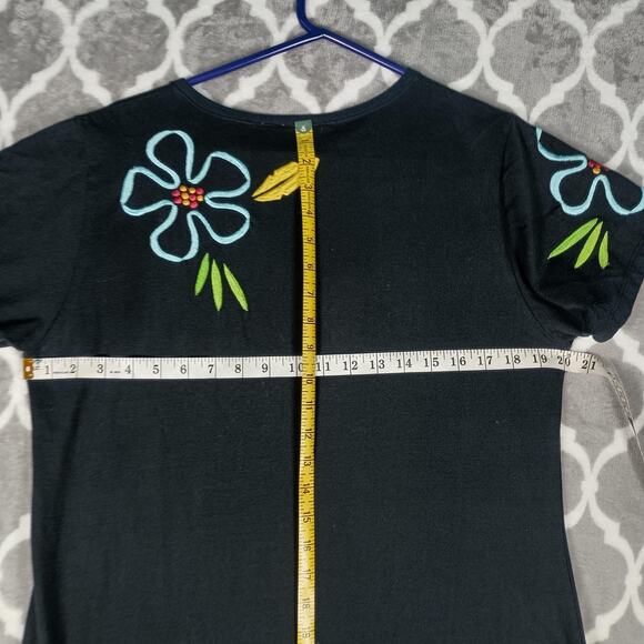 Michael Simon Lite Dress Womens Large Black Embroidered Floral Knit Maxi Boho - Picture 4 of 12